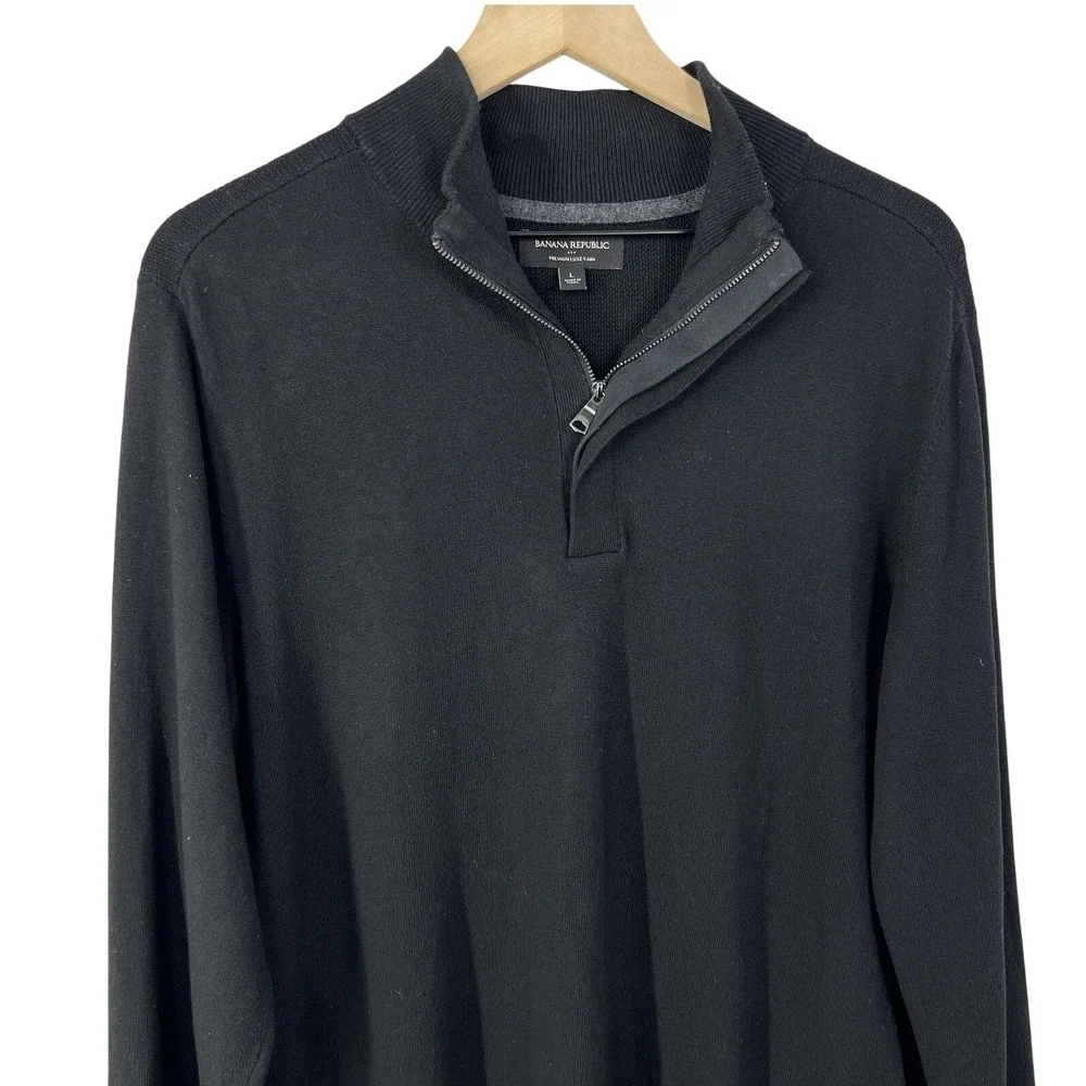 Banana Republic Mens Premium Luxe Yarn Quarter Zip Sweater Black Silk Cashmere L